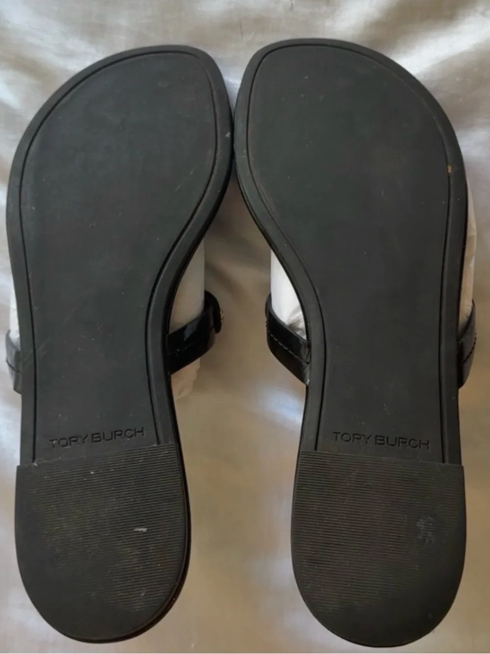 Tory Burch Black Leather Logo Thong Slide Sandals
